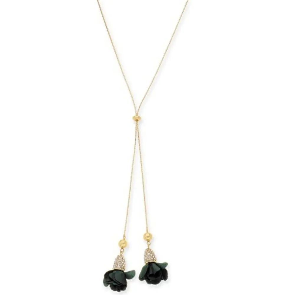 INC International Concepts Green Velvet Flower 37" Lariat Adjustable Necklace